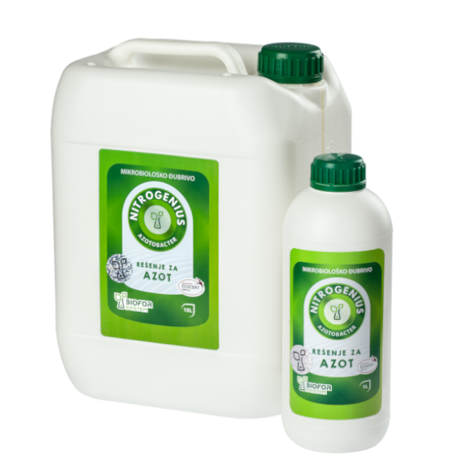 Dva pakovanja razlicite zapremine Nitrogenius mikrobiolosko djubrivo